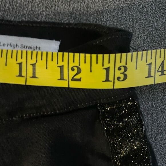 Frame Black Le High Straight Velvet Sparkle Side Stripe Step Hem Jeans Size 28 - Picture 11 of 11